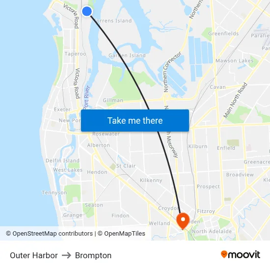 Outer Harbor to Brompton map