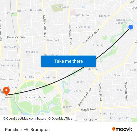 Paradise to Brompton map