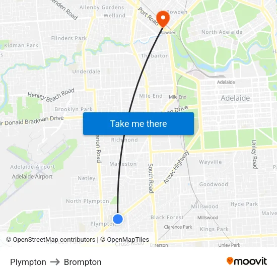 Plympton to Brompton map