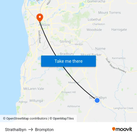 Strathalbyn to Brompton map