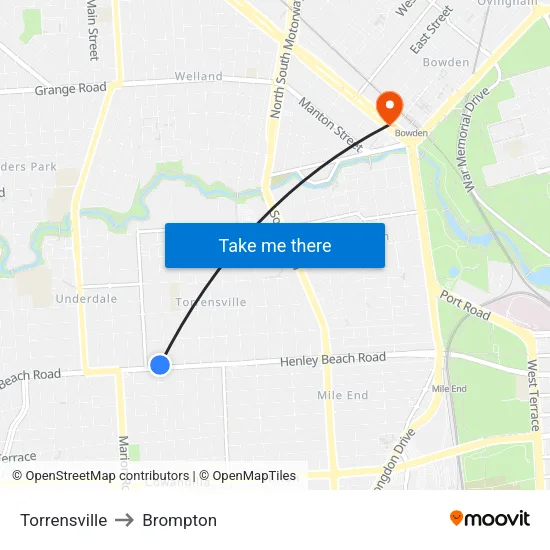 Torrensville to Brompton map