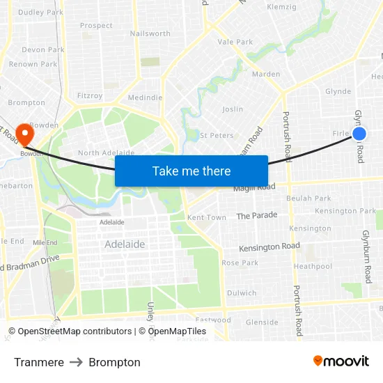 Tranmere to Brompton map