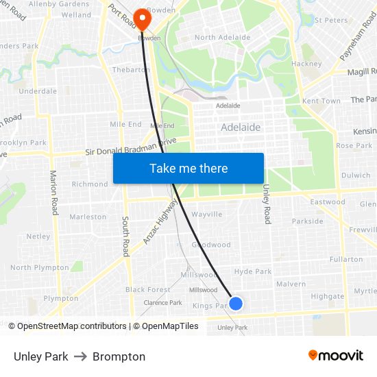 Unley Park to Brompton map