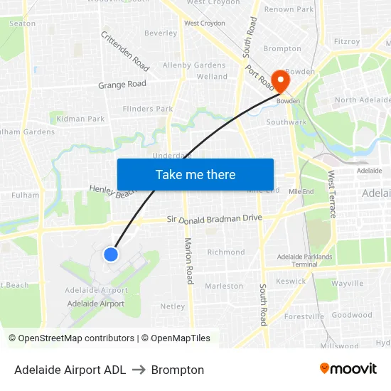 Adelaide Airport ADL to Brompton map