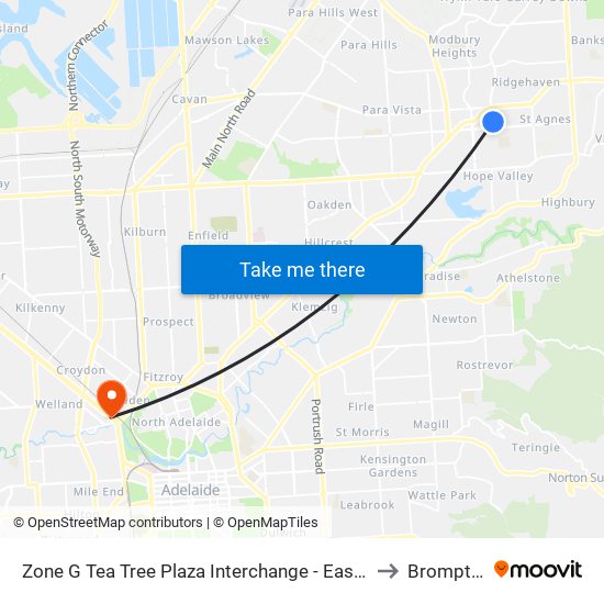 Zone G Tea Tree Plaza Interchange - East side to Brompton map