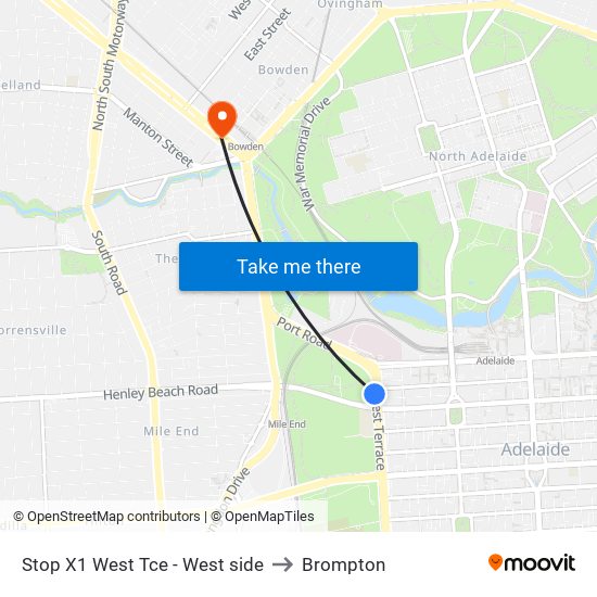 Stop X1 West Tce - West side to Brompton map