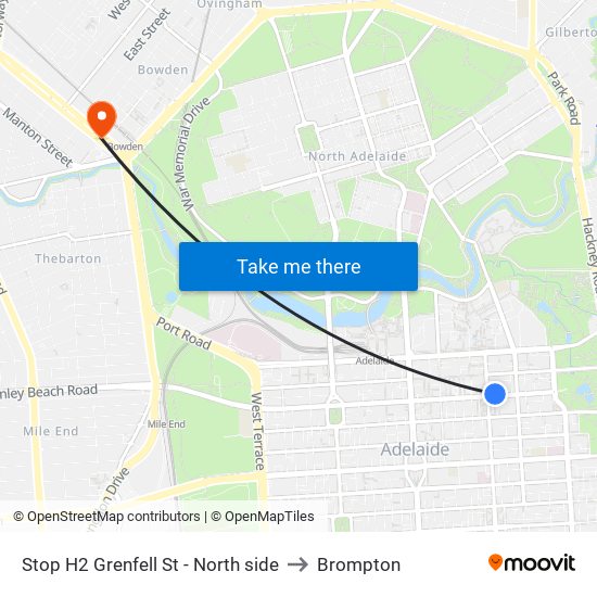 Stop H2 Grenfell St - North side to Brompton map