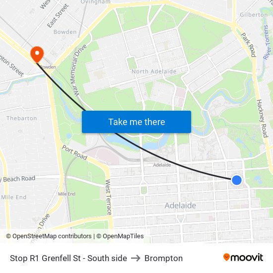 Stop R1 Grenfell St - South side to Brompton map