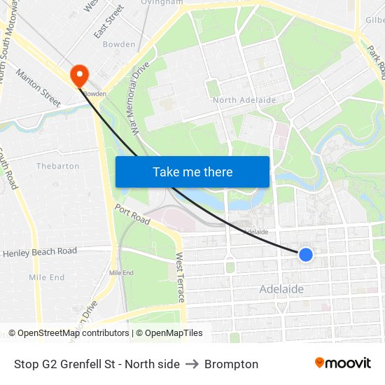 Stop G2 Grenfell St - North side to Brompton map