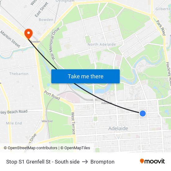 Stop S1 Grenfell St - South side to Brompton map