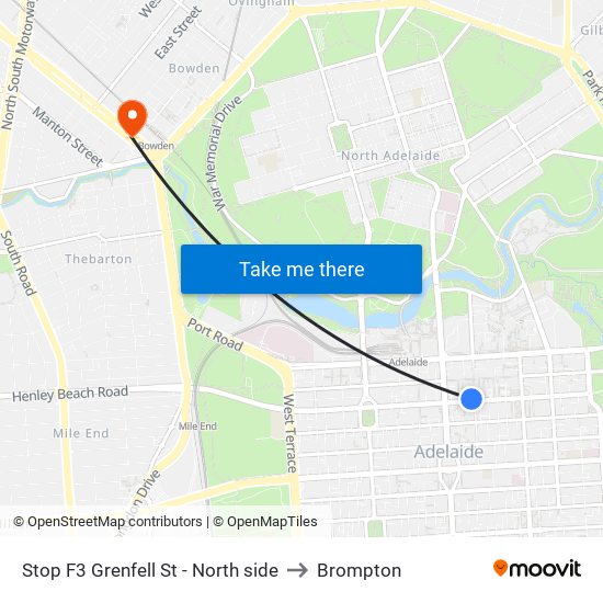 Stop F3 Grenfell St - North side to Brompton map