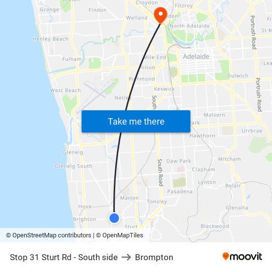 Stop 31 Sturt Rd - South side to Brompton map