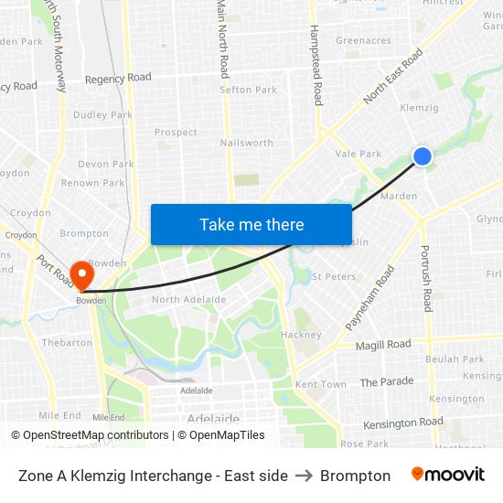 Zone A Klemzig Interchange - East side to Brompton map