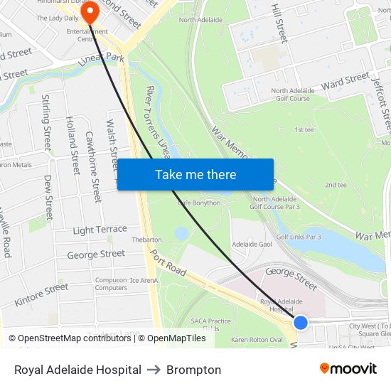 Royal Adelaide Hospital to Brompton map