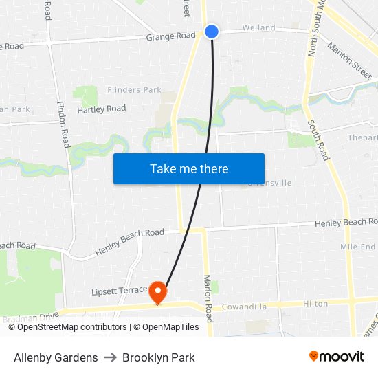 Allenby Gardens to Brooklyn Park map