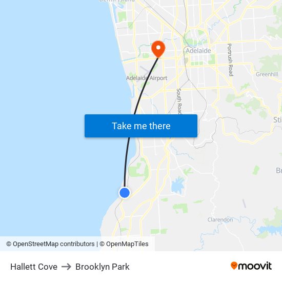 Hallett Cove to Brooklyn Park map