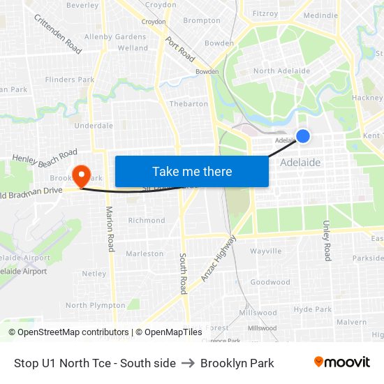 Stop U1 North Tce - South side to Brooklyn Park map