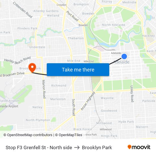 Stop F3 Grenfell St - North side to Brooklyn Park map