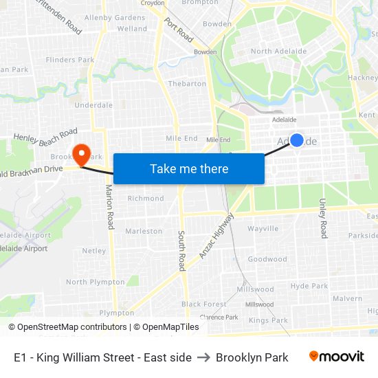 E1 - King William Street - East side to Brooklyn Park map