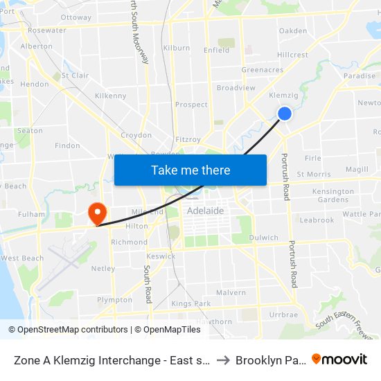 Zone A Klemzig Interchange - East side to Brooklyn Park map