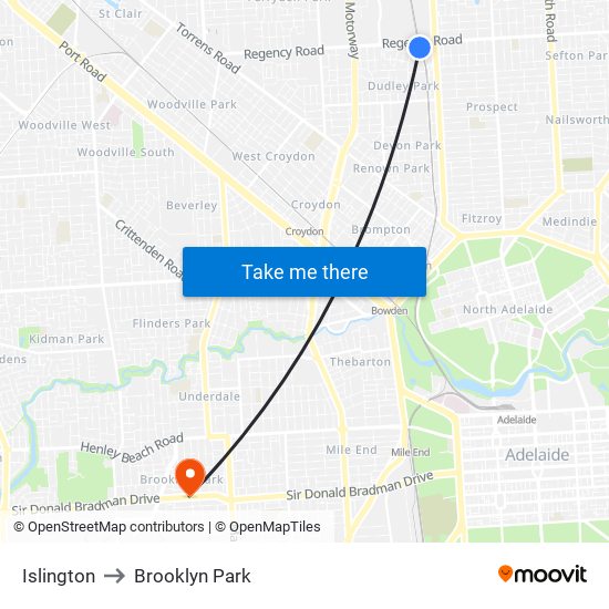 Islington to Brooklyn Park map