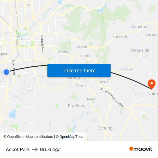 Ascot Park to Brukunga map