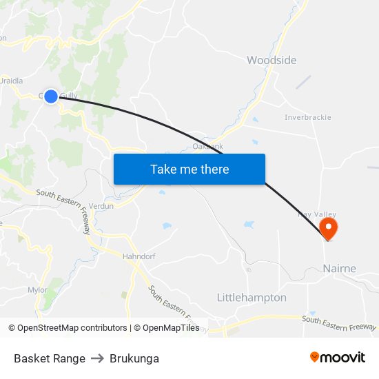 Basket Range to Brukunga map