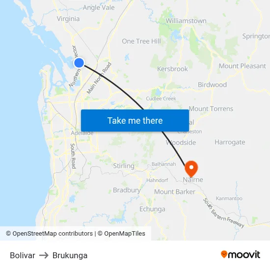 Bolivar to Brukunga map