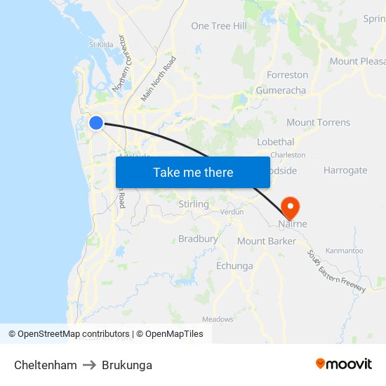 Cheltenham to Brukunga map