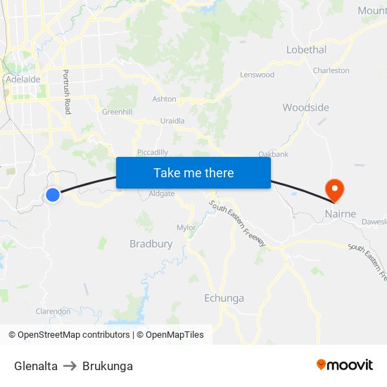 Glenalta to Brukunga map