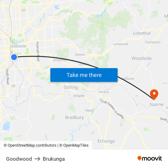 Goodwood to Brukunga map