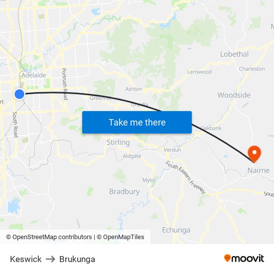 Keswick to Brukunga map