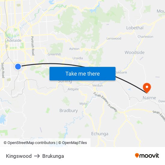 Kingswood to Brukunga map