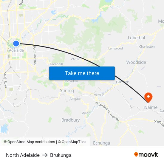 North Adelaide to Brukunga map