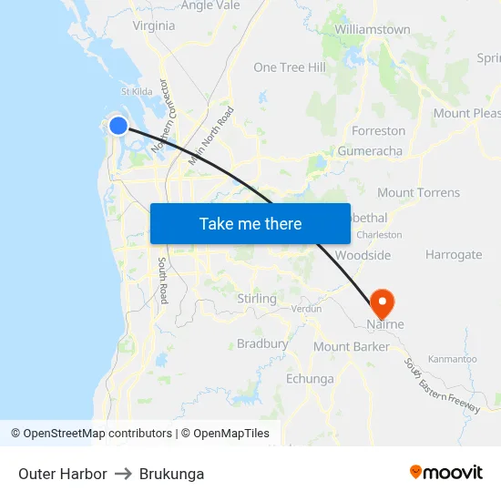 Outer Harbor to Brukunga map