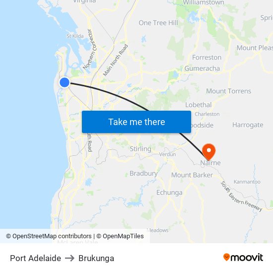 Port Adelaide to Brukunga map