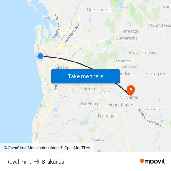 Royal Park to Brukunga map