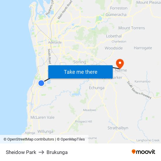 Sheidow Park to Brukunga map