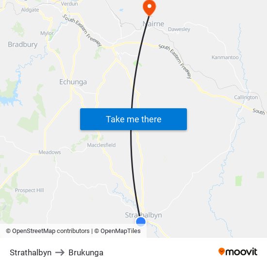 Strathalbyn to Brukunga map