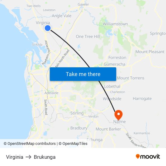 Virginia to Brukunga map