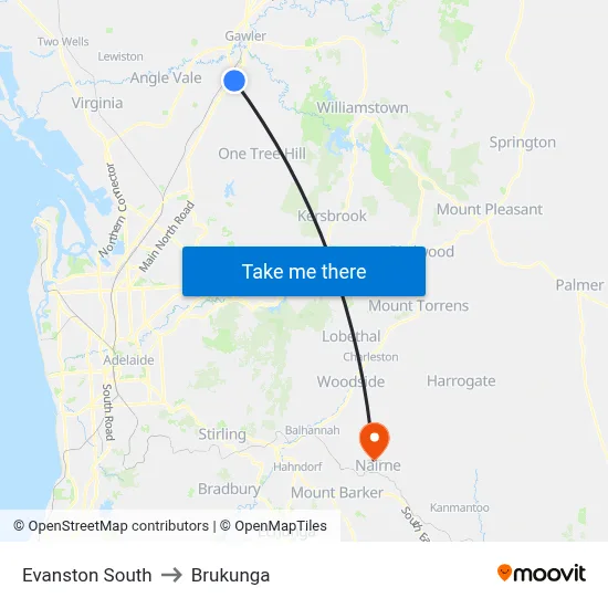 Evanston South to Brukunga map