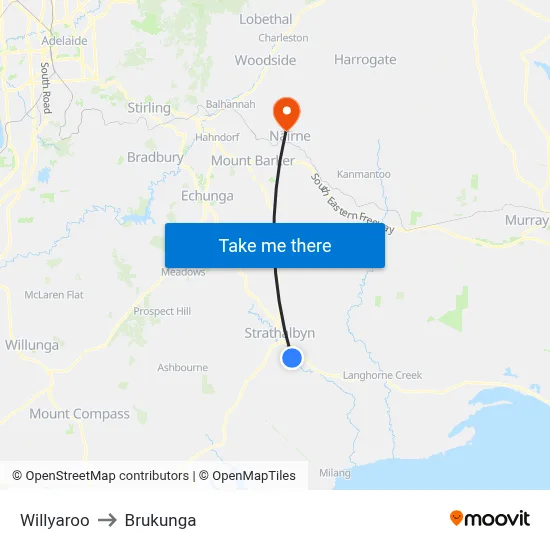 Willyaroo to Brukunga map
