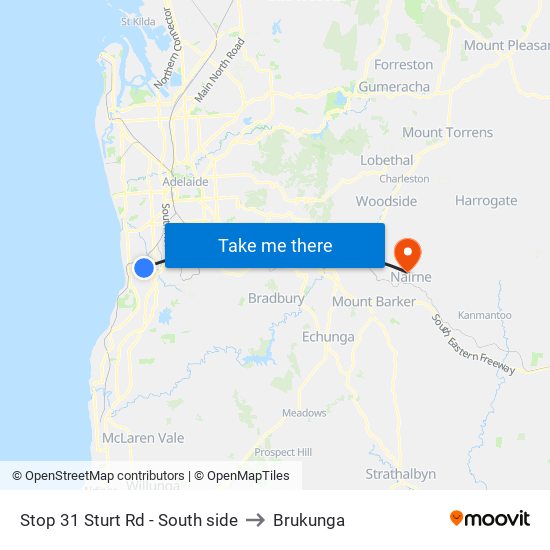 Stop 31 Sturt Rd - South side to Brukunga map