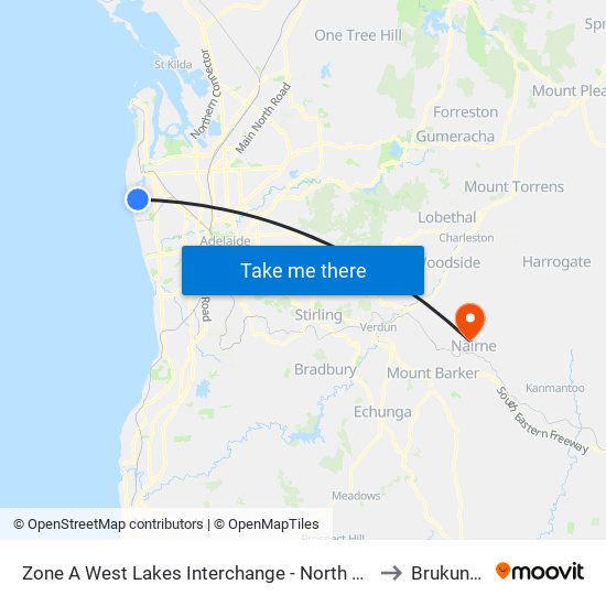 Zone A West Lakes Interchange - North side to Brukunga map