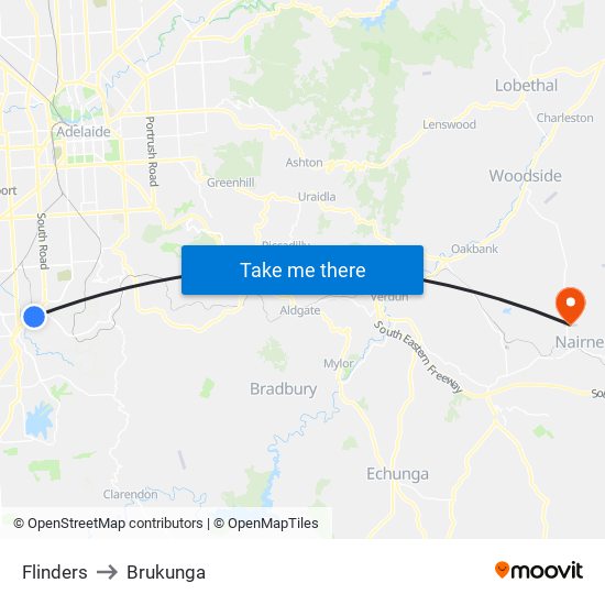 Flinders to Brukunga map