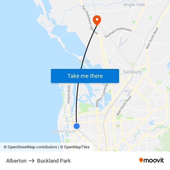 Alberton to Buckland Park map