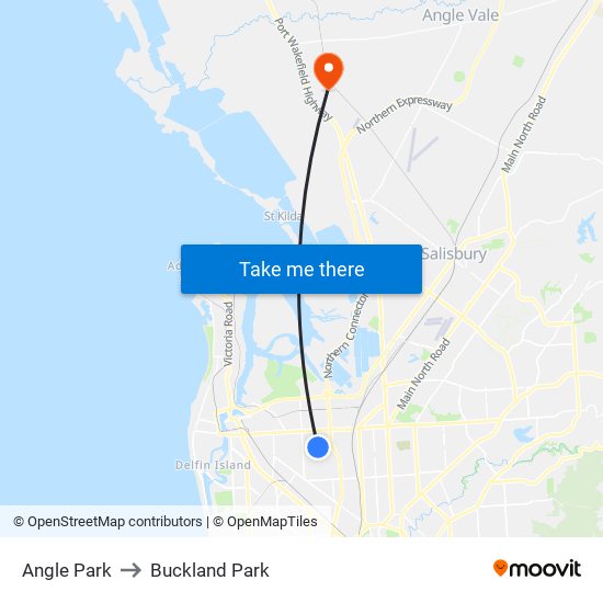 Angle Park to Buckland Park map