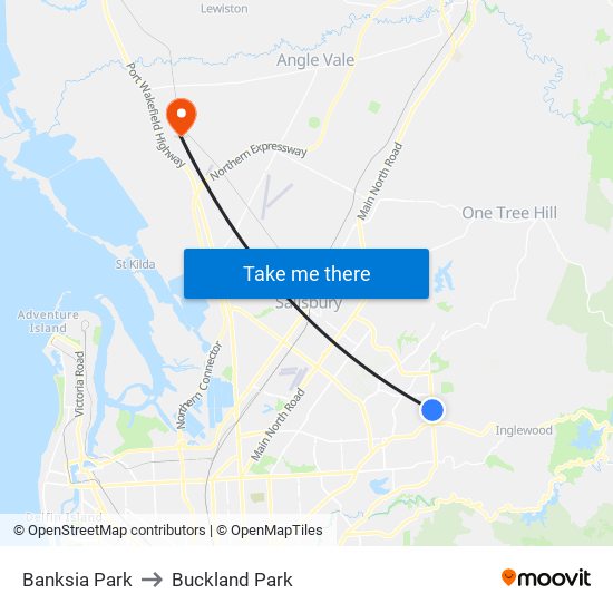 Banksia Park to Buckland Park map