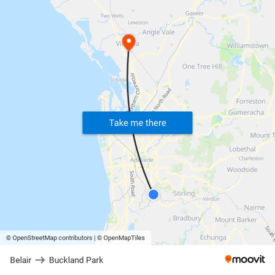 Belair to Buckland Park map