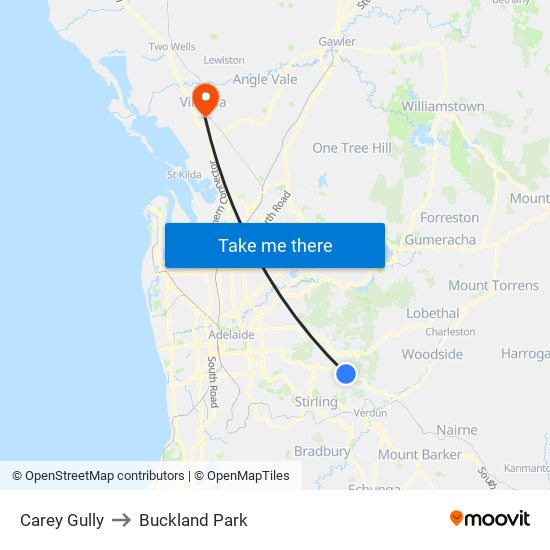 Carey Gully to Buckland Park map